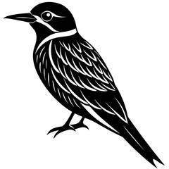 Stylized black and white silhouette of a bird