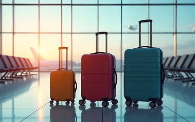 luggage suitcases at the airport for vacations and holiday AI Generated. High quality