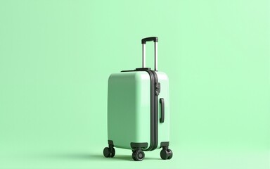 pastel green luggage for travel on light green background. High quality