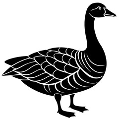 Stylized black silhouette of a goose with detailed feather patterns