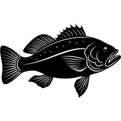 Black silhouette of a fish with white details on a white background