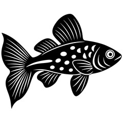 Stylized black and white illustration of a goldfish