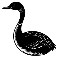 Stylized black silhouette of a loon bird on white background
