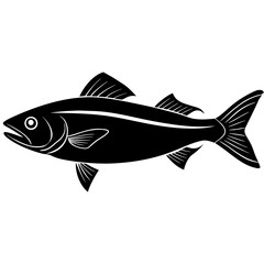 Black silhouette of a fish on a white background