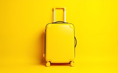 Yellow travel suitcase on a yellow background. Minimalism. Mockup. High quality