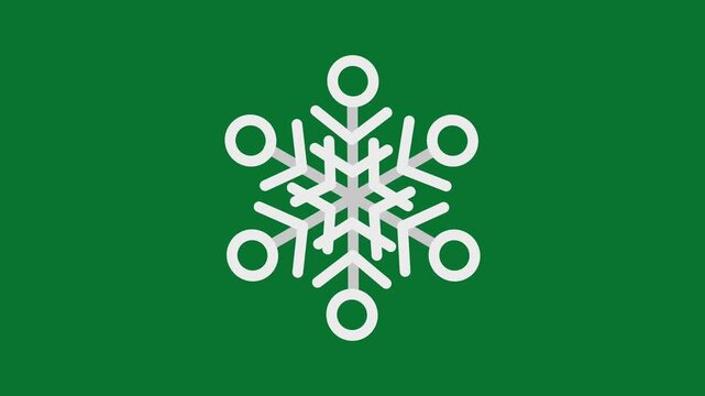 Animated white spinning snowflake icon on green background symbolizing winter celebration
