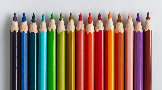 Colored pencils arranged on a clean white background