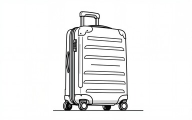 large travel suitcase monoline vector, one line baggage line art. High quality