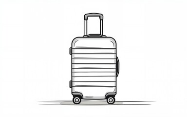 large travel suitcase monoline vector, one line baggage line art. High quality