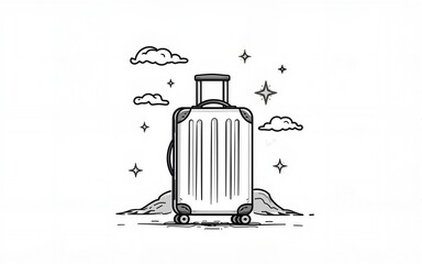 large travel suitcase monoline vector, one line baggage line art. High quality