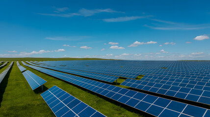 Drone footage of Solar panel produces green in Czech republic. Landscape picture of a solar plant.