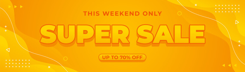 Super Sale vector banner with orange-yellow gradient background and geometric shapes, up to 70% off, suitable for sales promotion, marketing ads, e-commerce, events, social media, web and headers