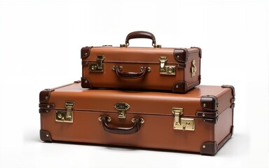 three old suitcases isolated on white background. High quality