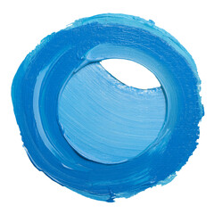 A circle painted with blue paint. Geometry, shape, element. On a transparent background.