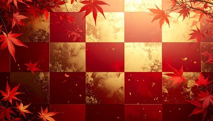 紅葉と金と赤の壁紙