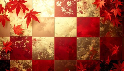 紅葉と金と赤の壁紙