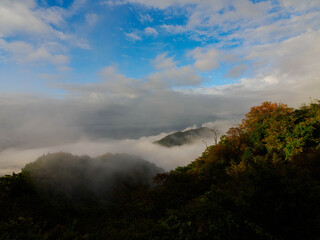 雲海に覆われた六甲の山並みと神戸市街地