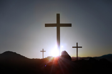 Calvary Hill, the cross symbolizing the death and resurrection of Jesus Christ, Holy Week background
