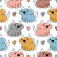 Seamless pattern with cute funny puppies. Handdrawn smiling terrier dogs. Vector repeating ornament © Olha Yu