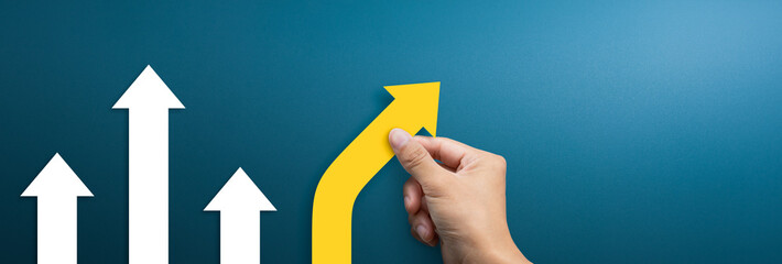 Business concept for new ideas creativity and innovative solution. Group of arrows in one direction...