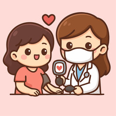 Woman checking her blood pressure kawaii style illustration 4