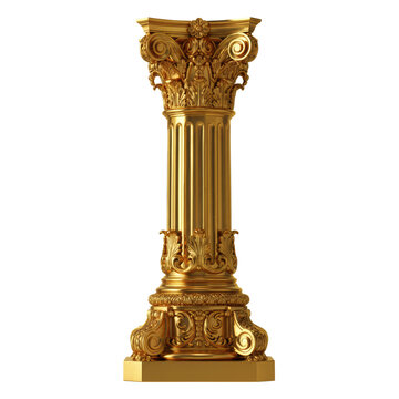 Opulent golden pillar showcasing intricate classical details against a clean background