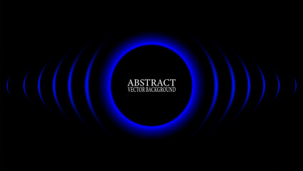 Abstract black background with central glowing blue circle and radiating light waves, perfect for futuristic, technology, music, or energy concepts