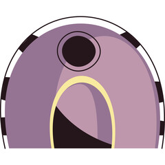 Abstract Purple Shape with Black and White Stripes and Yellow Accents on Transparent Background Detailed Graphic Element