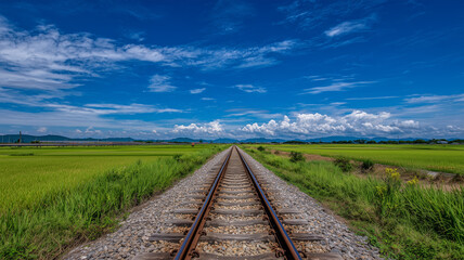 Fototapeta premium 夏の鉄道と澄んだ空のパースペクティブの情景描写