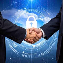 Secure Business Partnership Handshake with Digital Technology Security Concept.