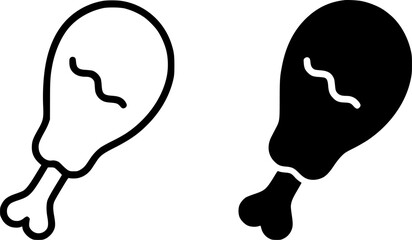 Minimalist icon, fried chicken vector, black and white, outline and silhouette