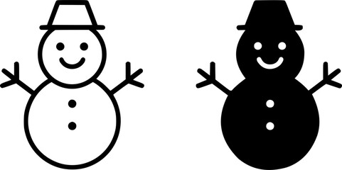 Minimalist icon, snowman vector, black and white, outline and silhouette