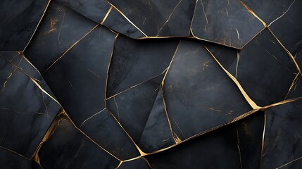 Luxury Black Marble Texture with Gold Cracked Vein Design