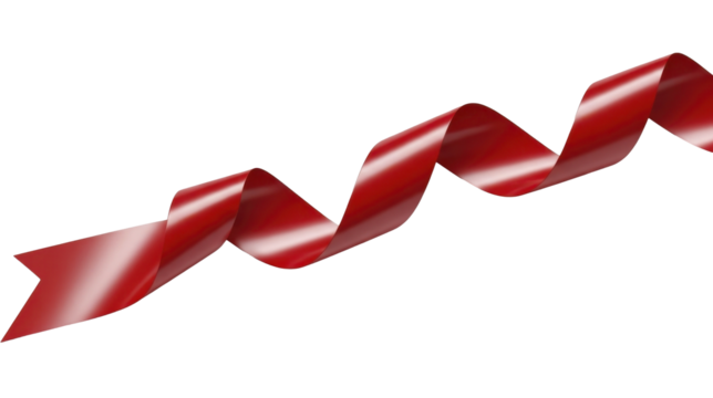  Red glossy swirling ribbon on a transparent background PNG image for celebration and presentation