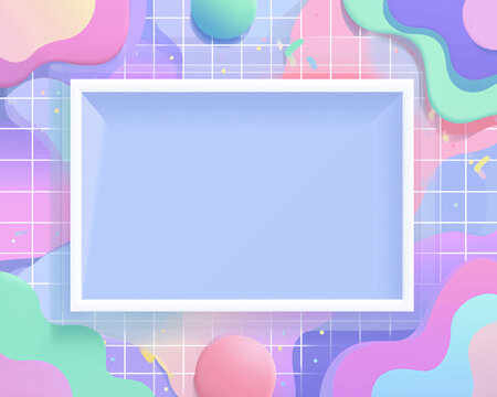 Moldura retangular com fundo abstrato em tons pastel e formas org&acirc;nicas, vetor