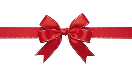  Vibrant Red Satin Gift Bow and Ribbon with White Stitching on a Transparent Background PNG File