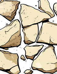 Ilustra&ccedil;&atilde;o vetorial de pedras irregulares e fragmentos de rocha em tons de bege, com contornos escuros.