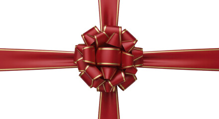 Elegant red gift bow with gold trim on a transparent background, PNG image