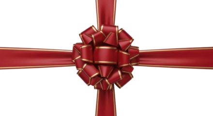 Elegant red gift bow with gold trim on a transparent background, PNG image