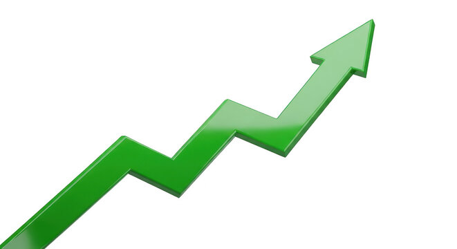 Green upward trend arrow isolated on transparent background
