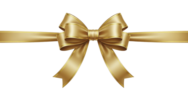 Luxury golden satin bow and ribbon with ornamental border on a transparent background, PNG image, PNG file