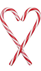 Fototapeta premium Two red and white striped candy canes forming a heart shape on a transparent background, PNG image