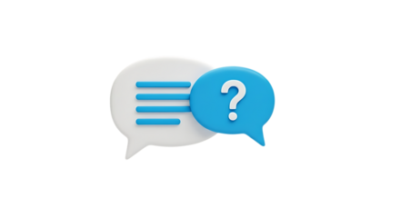Two speech bubbles one with lines and a question mark on transparent background