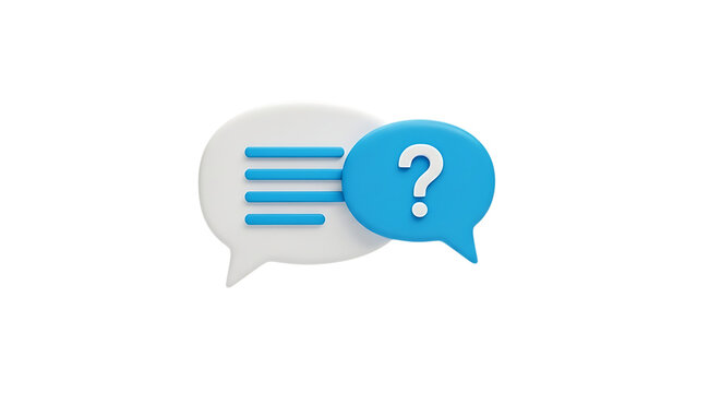 Two speech bubbles one with lines and a question mark on transparent background