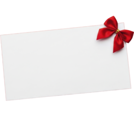 White message note with red ribbon bow on transparent background PNG image for festive greetings