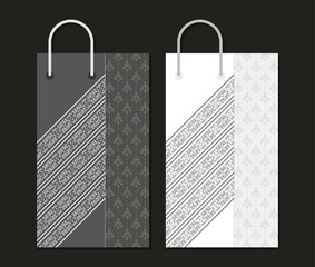 Elegant Decorated Shopping Paper Bag Mockup Template in Gray and White