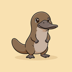 Cute cartoon platypus standing with a happy, friendly expression. Adorable Australian wildlife character illustration perfect for kids books, posters, stickers, nursery decor, and educational material