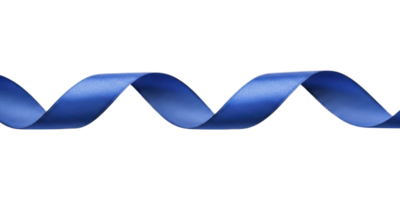  Blue satin ribbon flowing horizontally in a wavy spiral, on a transparent background PNG file