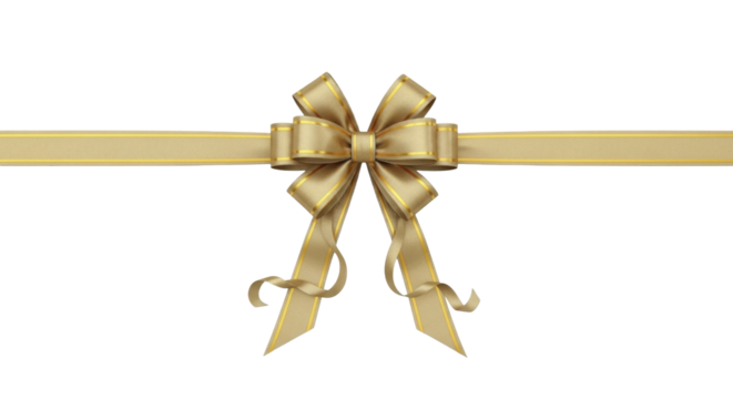  Elegant Golden Ribbon and Decorative Bow on Transparent Background, PNG Image for Festive Packaging