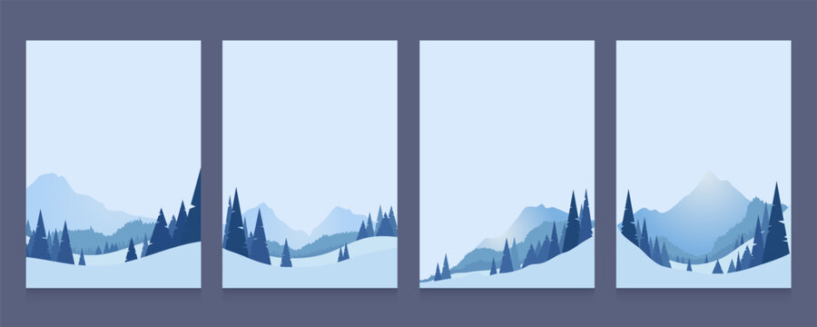 Minimalist Winter Mountain Landscape Collection. Poster or Banner set